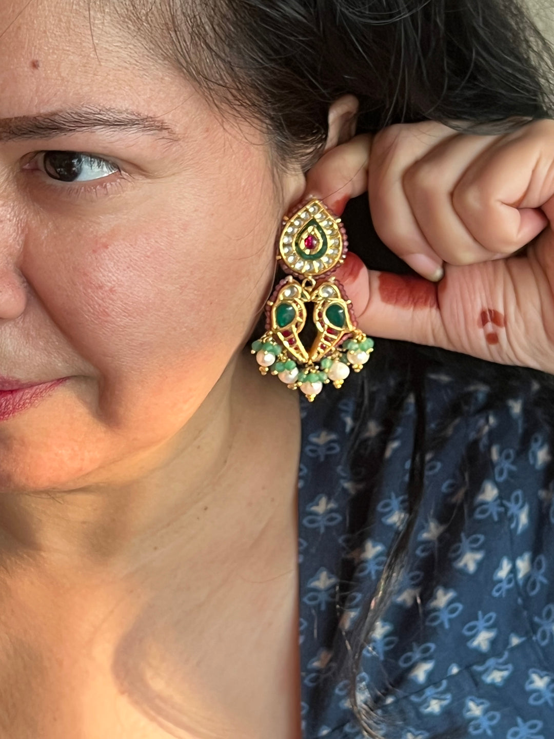 Elegant Jadau Kundan 925 Silver Earrings
