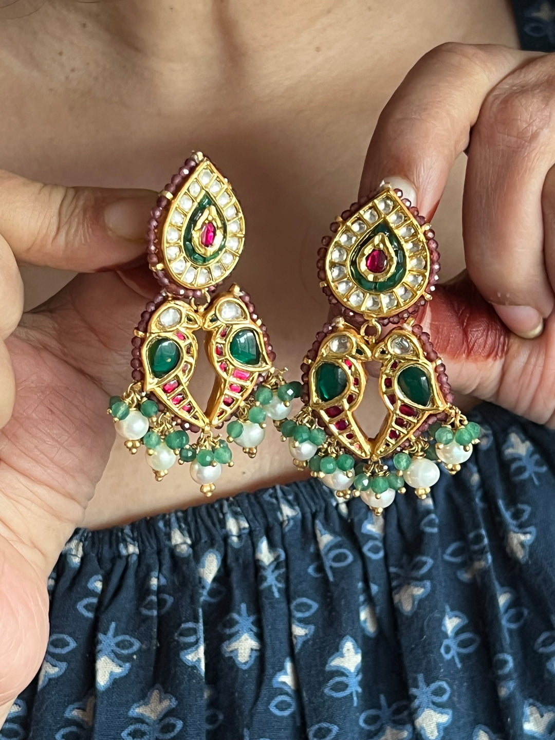 Elegant Jadau Kundan 925 Silver Earrings
