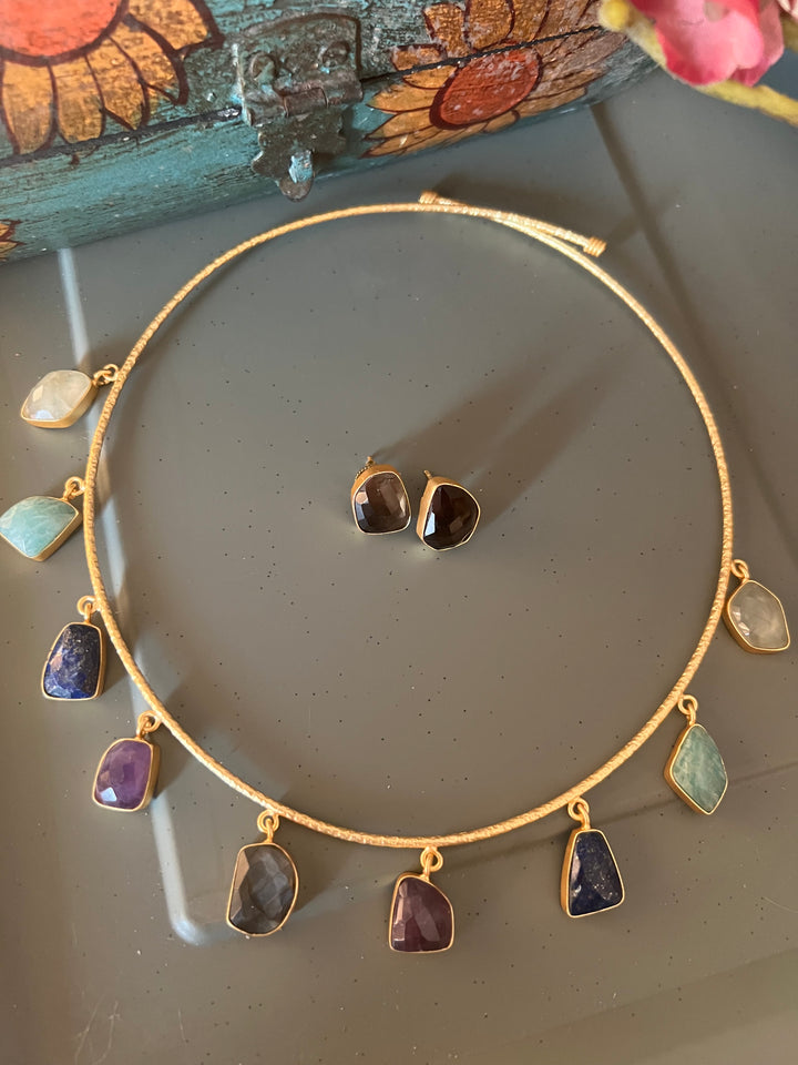 Elegant Natural Gemstones Hasli Necklace Set - Unmatched Quality and Style