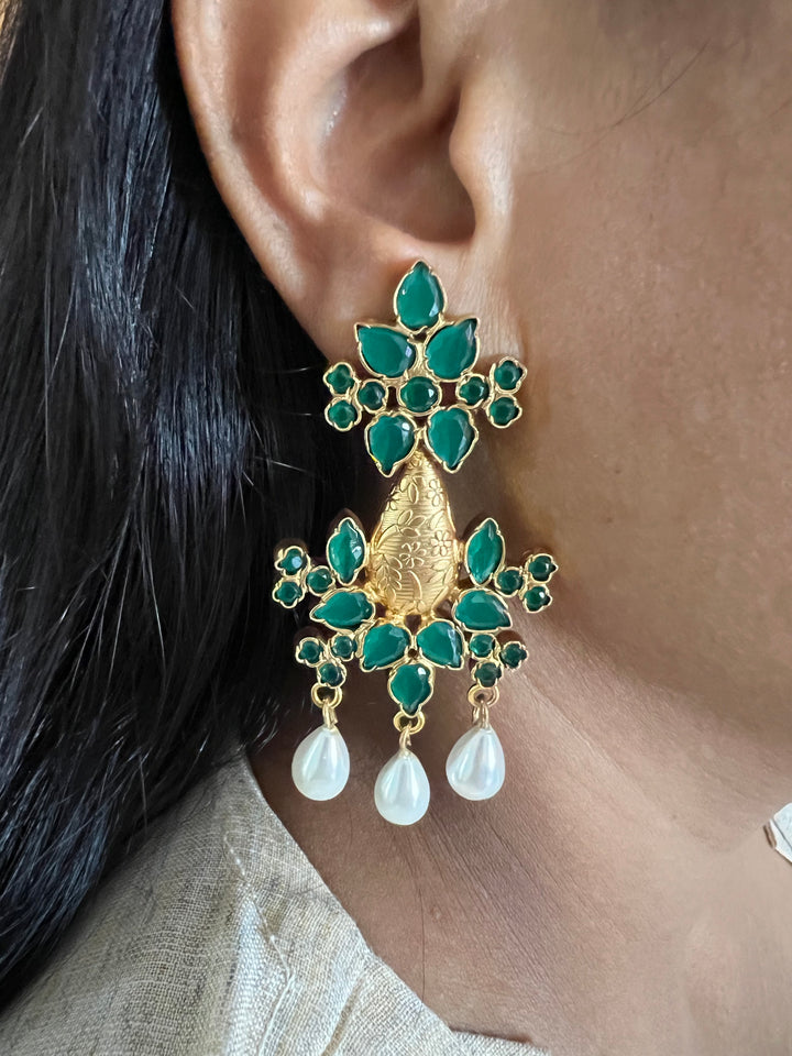 Elegant Pure 925 Silver Kundan Earrings