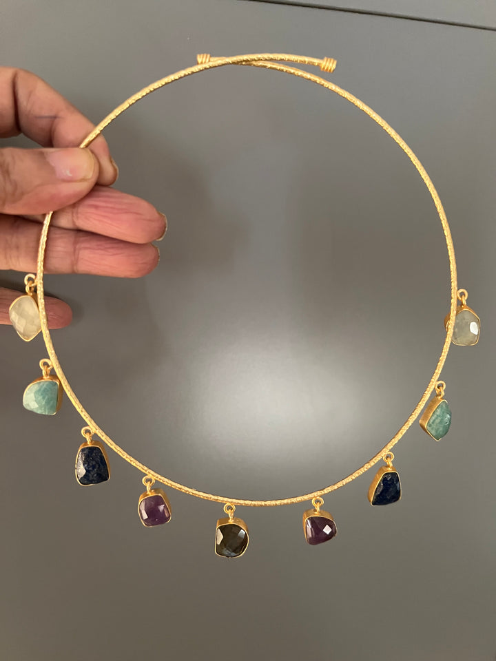 Elegant Natural Gemstones Hasli Necklace Set - Unmatched Quality and Style