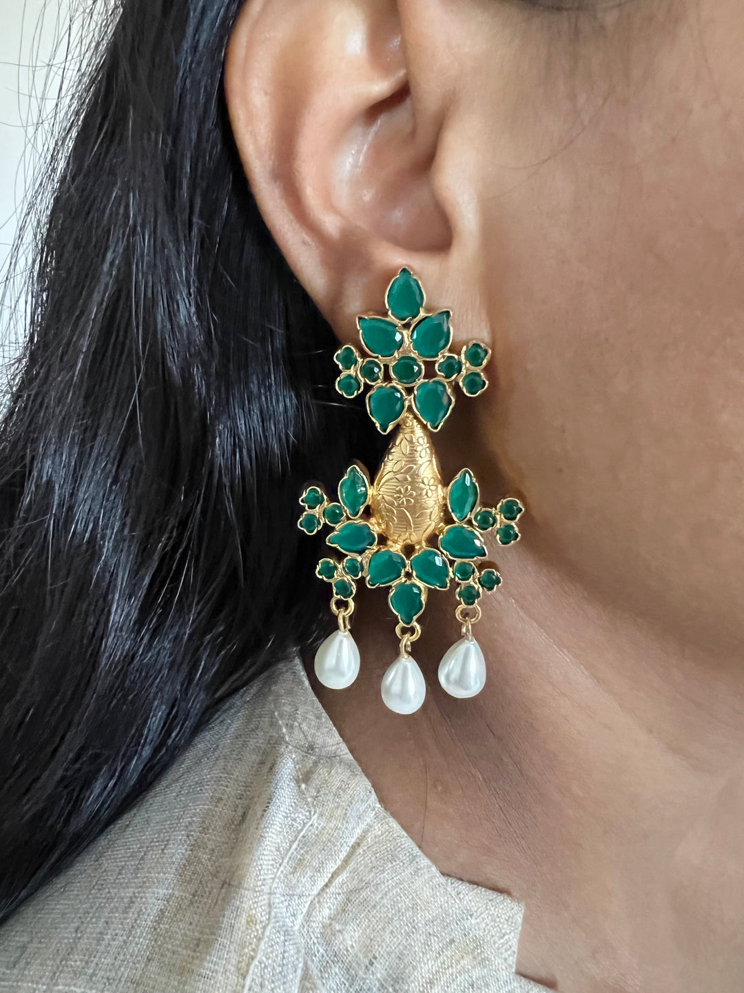Elegant Pure 925 Silver Kundan Earrings