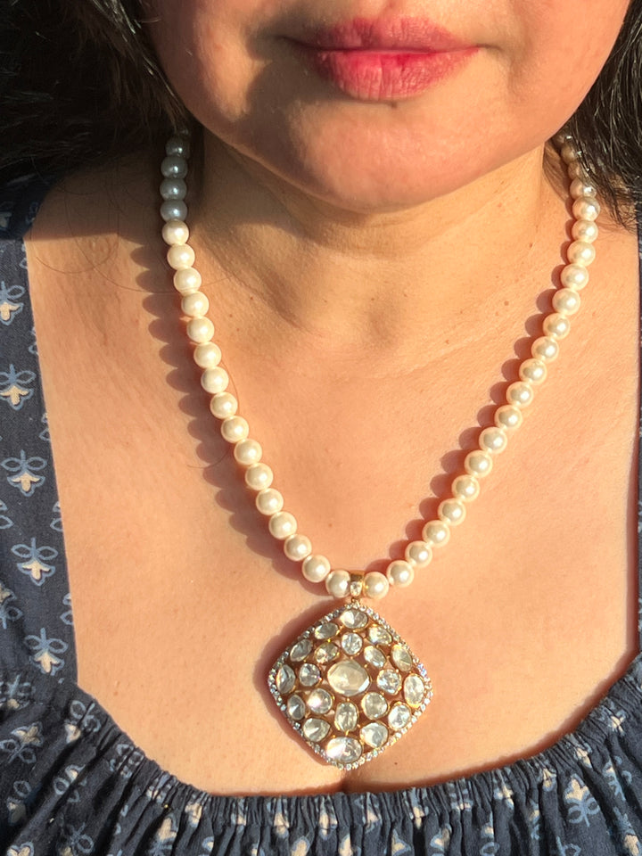 Beautiful Polki 925 Silver Necklace Set