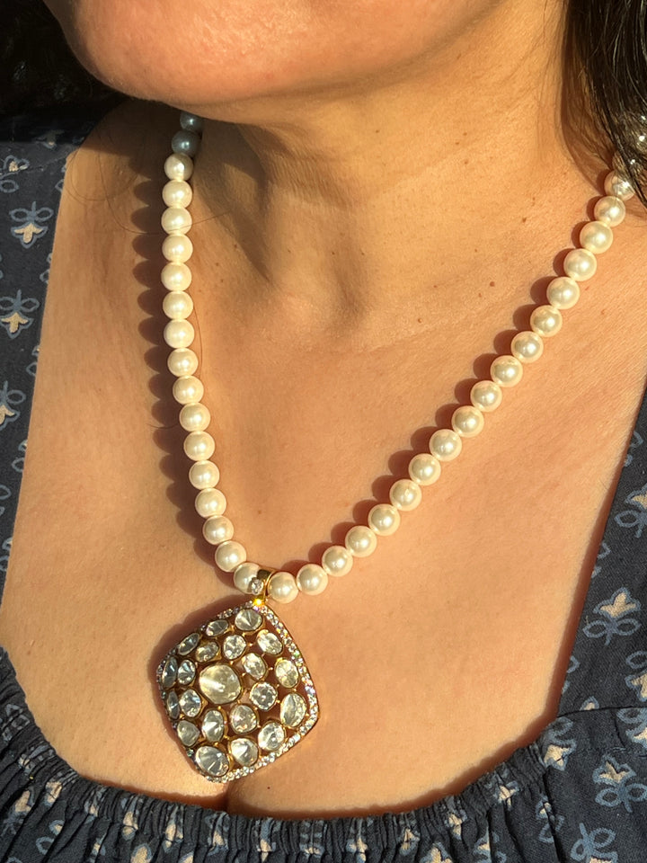 Beautiful Polki 925 Silver Necklace Set