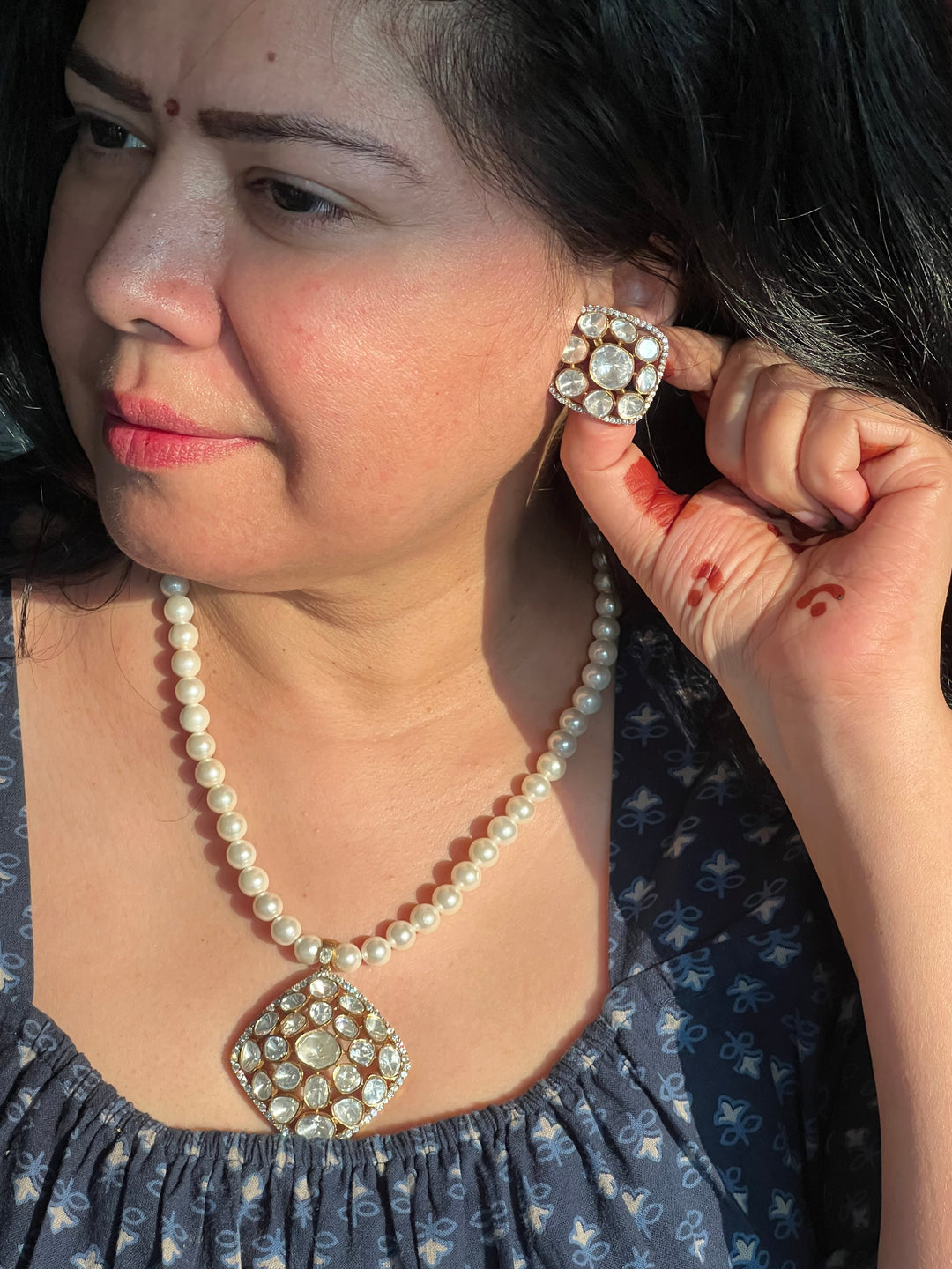 Beautiful Polki 925 Silver Necklace Set