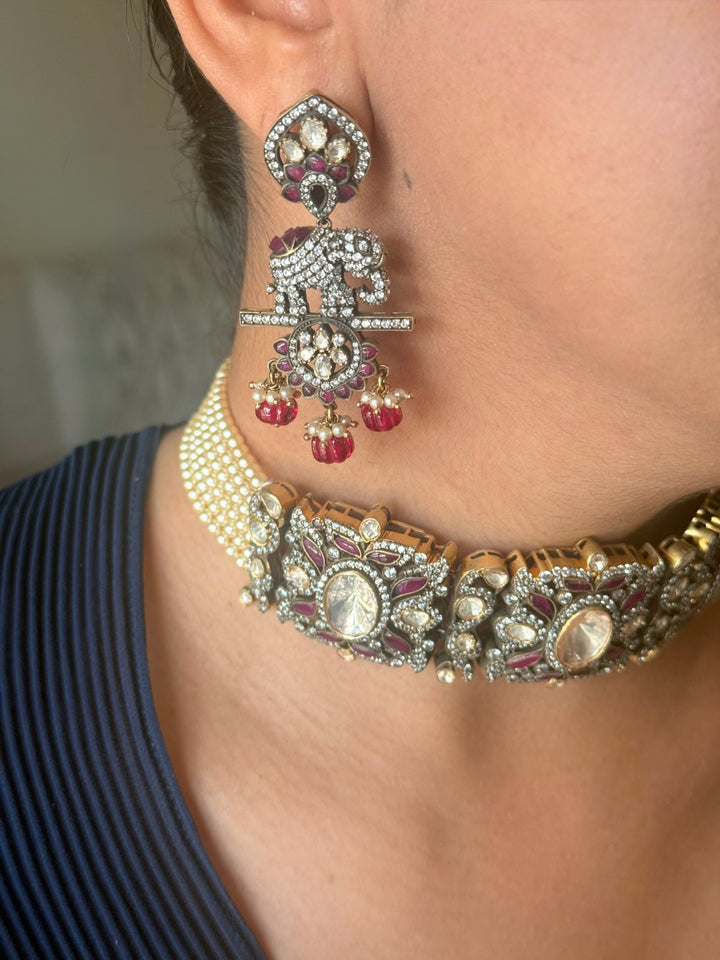 Handmade Victorian 925 Silver Polki Kundan Choker Set | SHIVKA