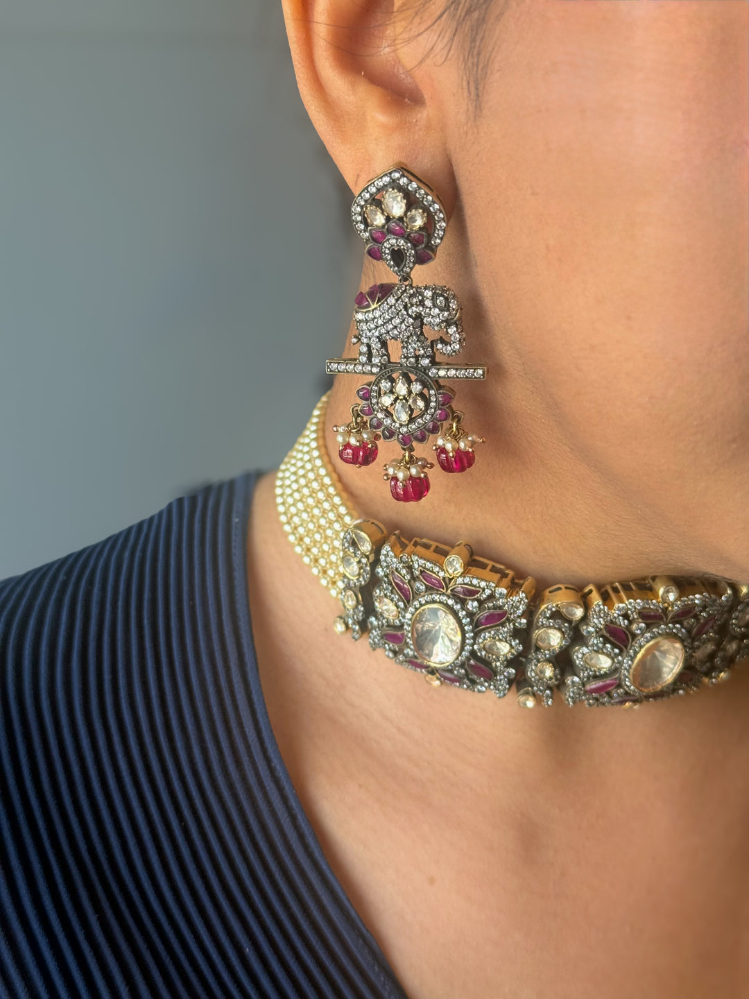 Handmade Victorian 925 Silver Polki Kundan Choker Set | SHIVKA