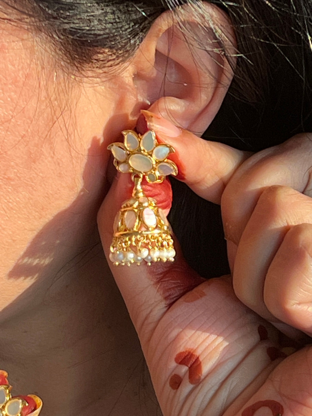 Exquisite Mother of Pearl 925 Silver Jhumka Earrings with Freshwater Pearls - Handmade