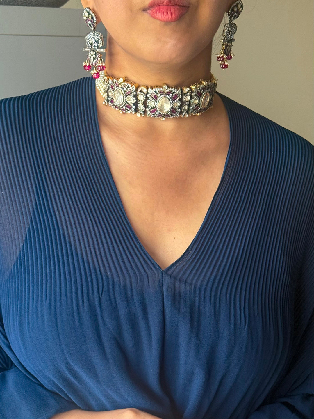 Handmade Victorian 925 Silver Polki Kundan Choker Set | SHIVKA