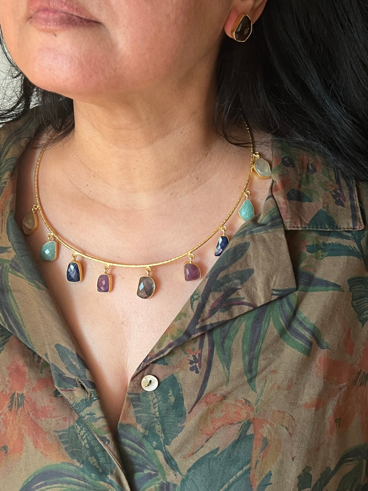 Elegant Natural Gemstones Hasli Necklace Set - Unmatched Quality and Style