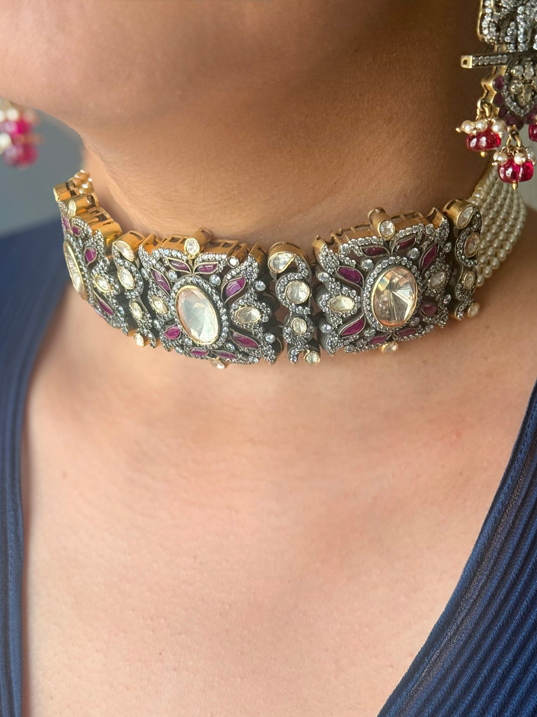 Handmade Victorian 925 Silver Polki Kundan Choker Set | SHIVKA