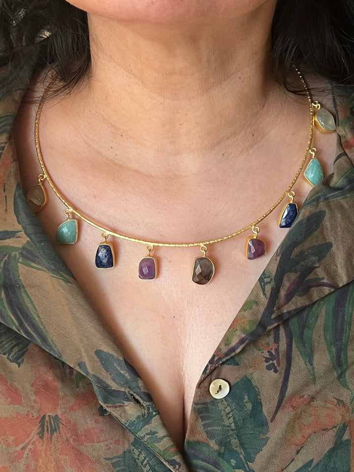 Elegant Natural Gemstones Hasli Necklace Set - Unmatched Quality and Style