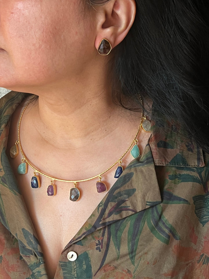 Elegant Natural Gemstones Hasli Necklace Set - Unmatched Quality and Style