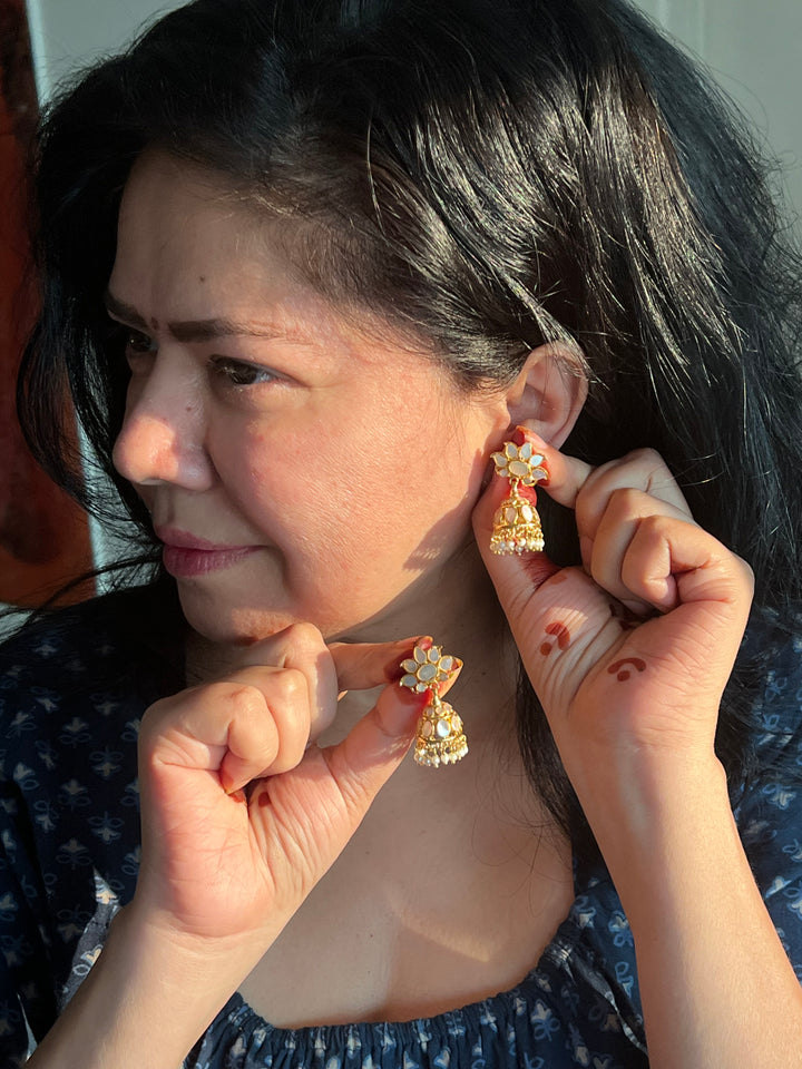 Exquisite Mother of Pearl 925 Silver Jhumka Earrings with Freshwater Pearls - Handmade