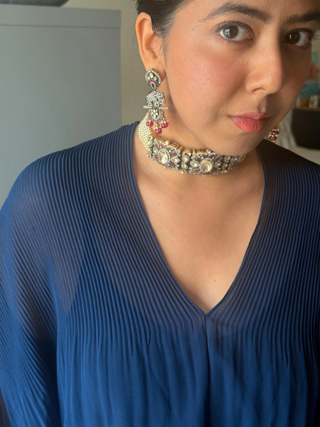 Handmade Victorian 925 Silver Polki Kundan Choker Set | SHIVKA