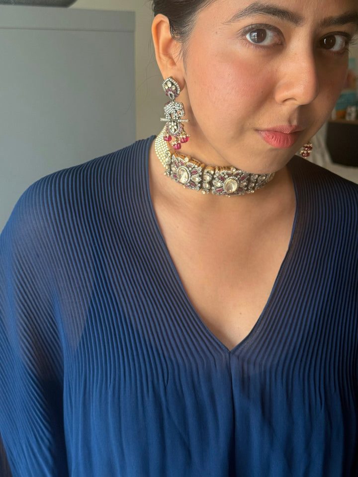 Handmade Victorian 925 Silver Polki Kundan Choker Set | SHIVKA