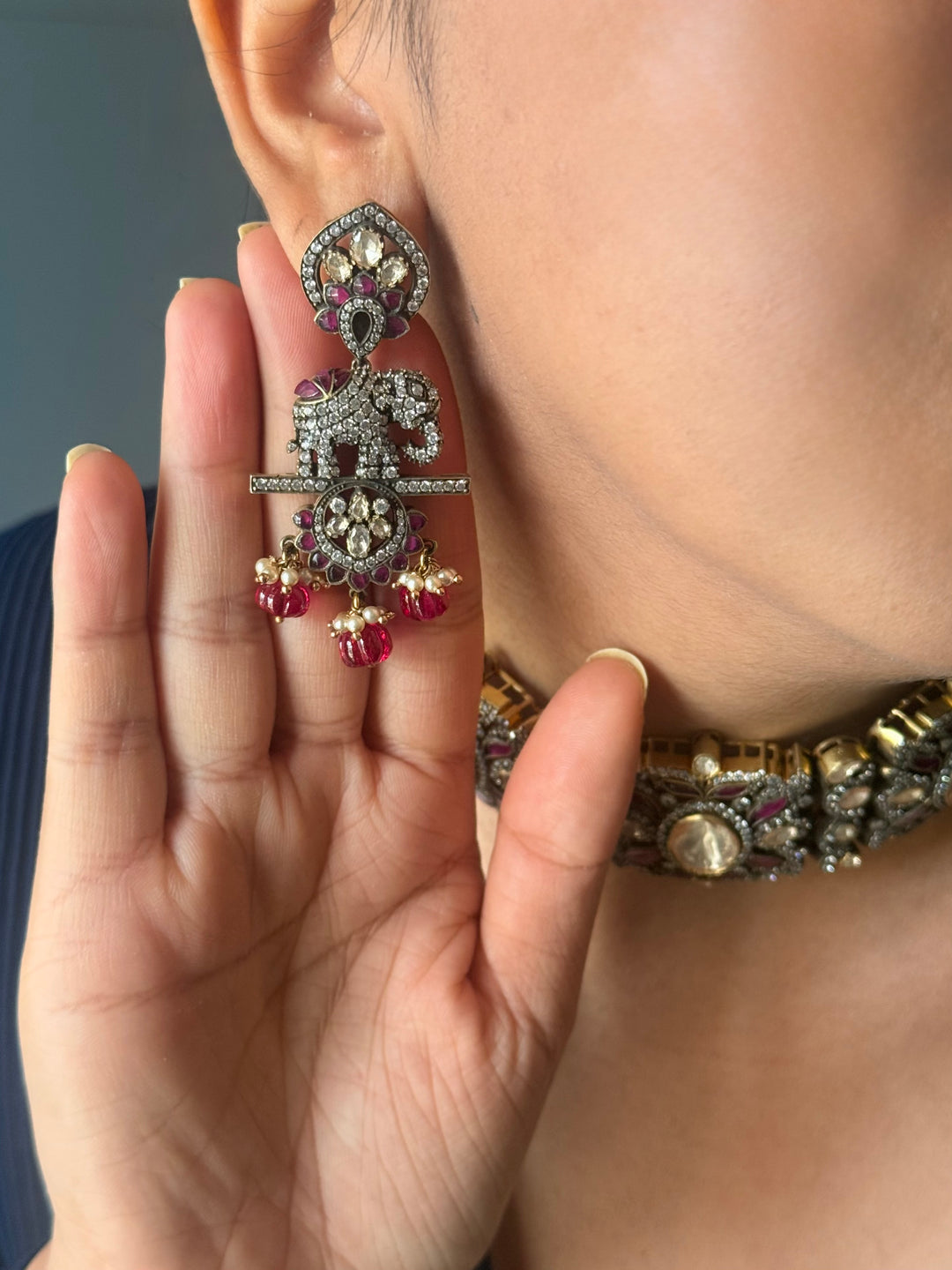 Handmade Victorian 925 Silver Polki Kundan Choker Set | SHIVKA
