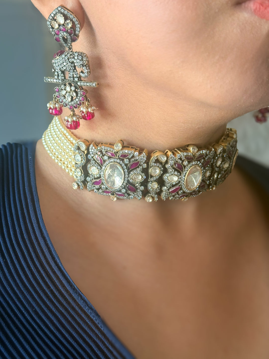 Handmade Victorian 925 Silver Polki Kundan Choker Set | SHIVKA