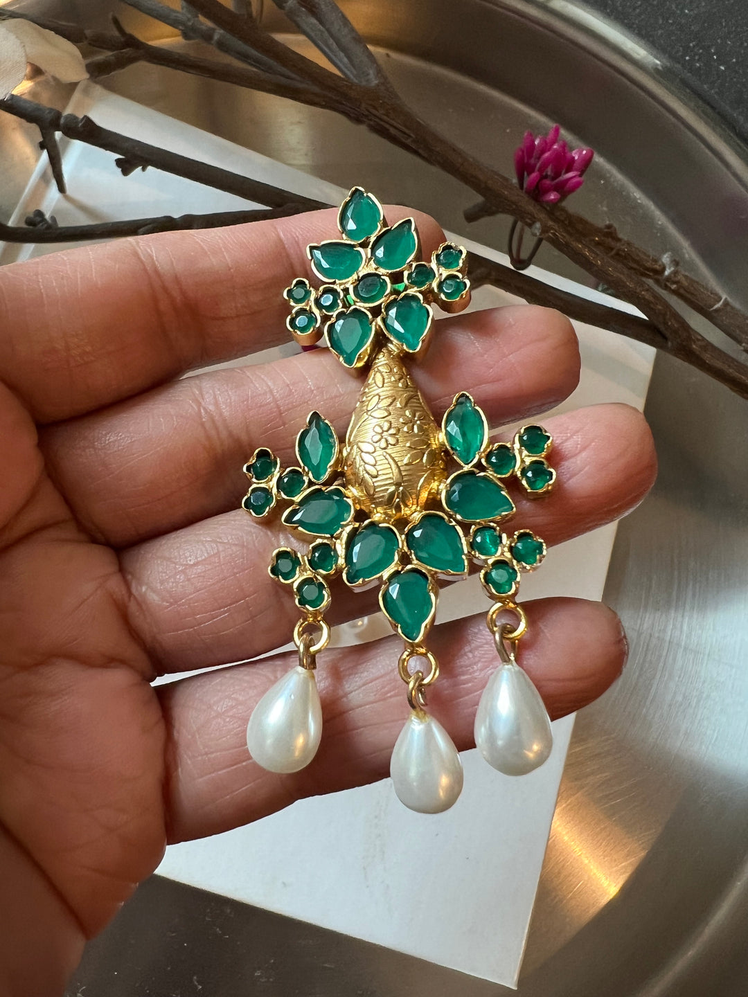 Elegant Pure 925 Silver Kundan Earrings
