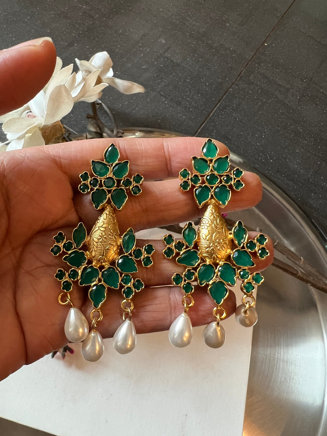 Elegant Pure 925 Silver Kundan Earrings