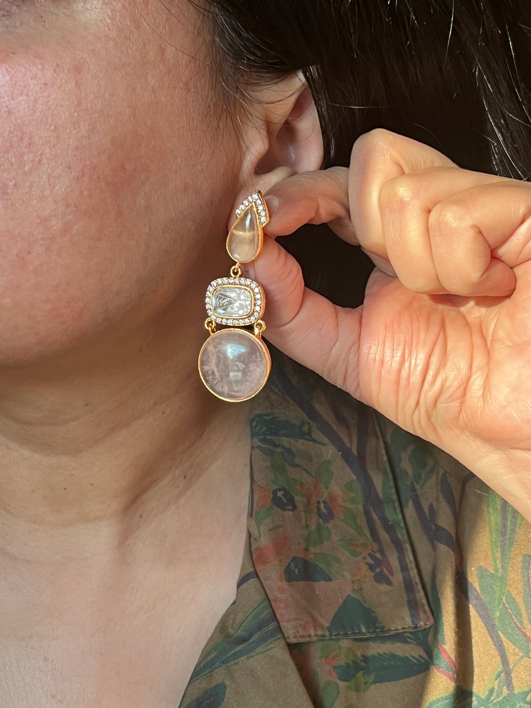 Rose Quartz Polki Kundan Earrings - Premium Quality, Exquisite Craftsmanship