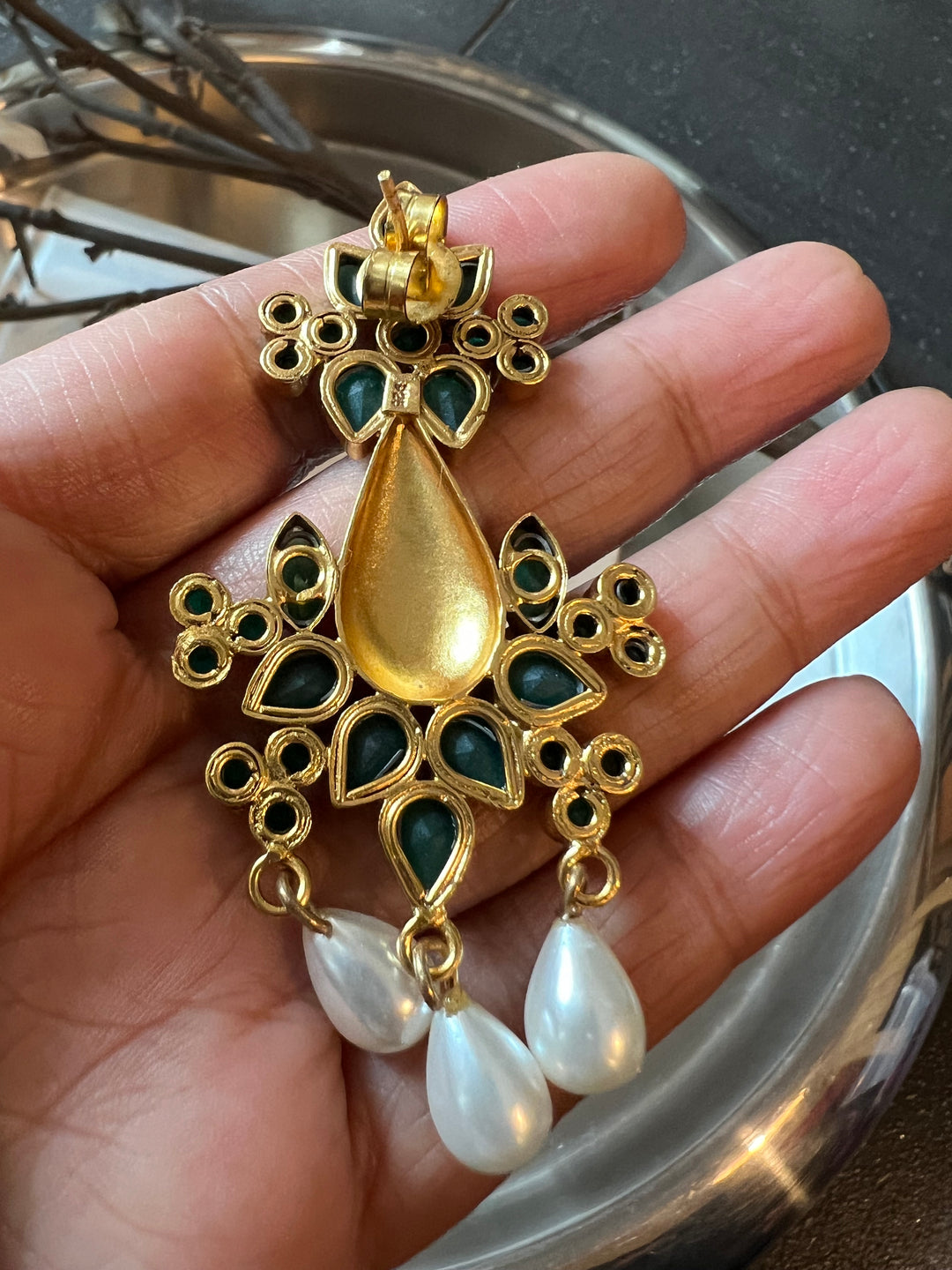 Elegant Pure 925 Silver Kundan Earrings