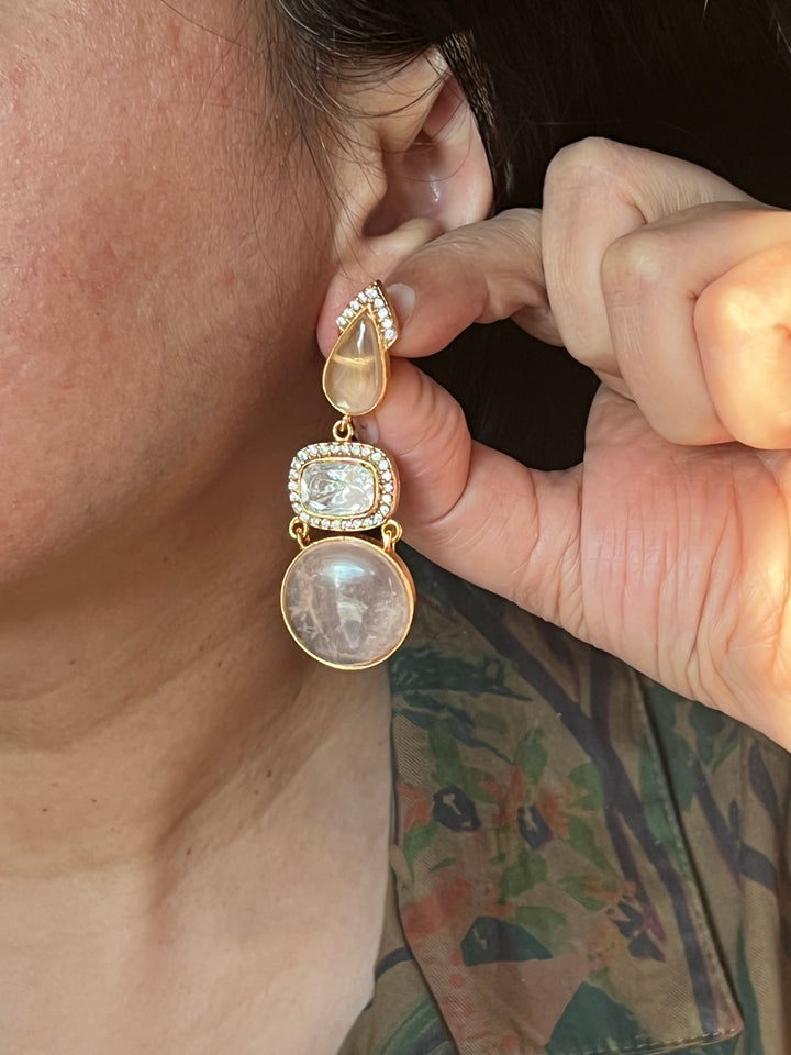 Rose Quartz Polki Kundan Earrings - Premium Quality, Exquisite Craftsmanship