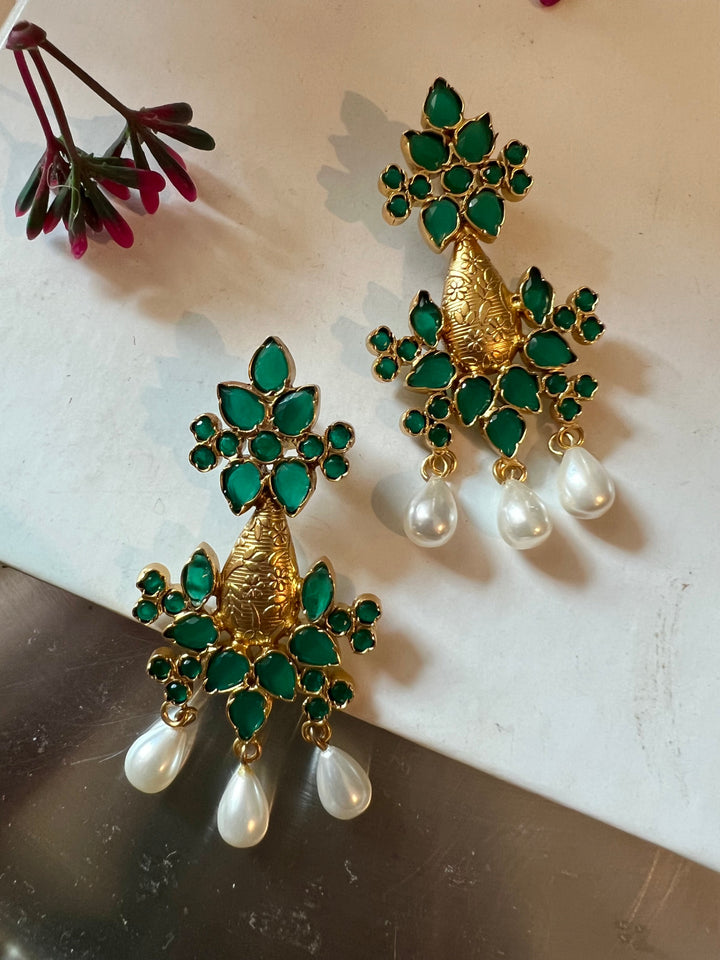 Elegant Pure 925 Silver Kundan Earrings