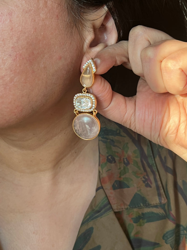 Rose Quartz Polki Kundan Earrings - Premium Quality, Exquisite Craftsmanship