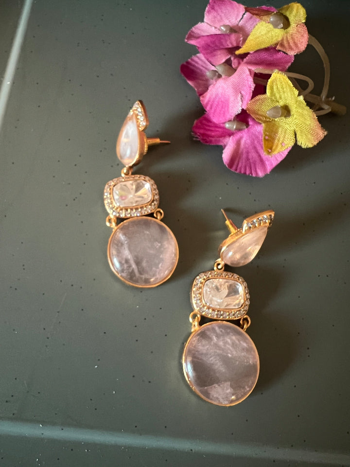 Rose Quartz Polki Kundan Earrings - Premium Quality, Exquisite Craftsmanship