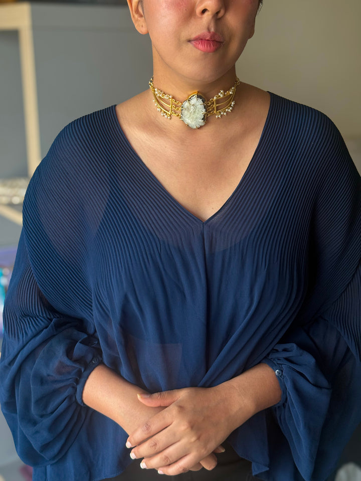 Handmade Bold Natural Quartz and Pearls Statement Choker | Brass Adjustable Lobster Claw Jewelry
