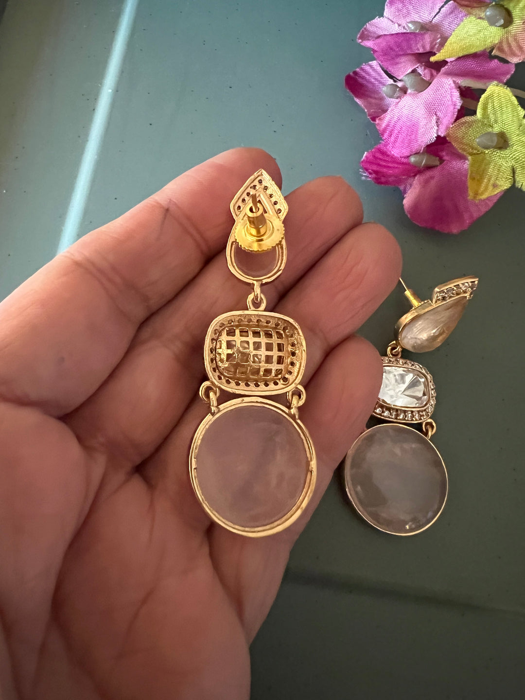 Rose Quartz Polki Kundan Earrings - Premium Quality, Exquisite Craftsmanship