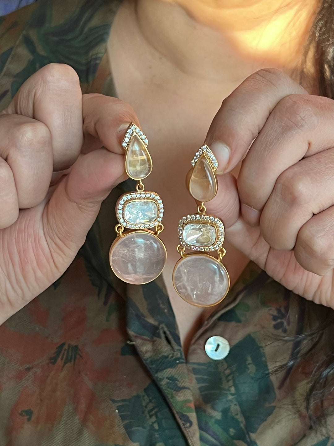 Rose Quartz Polki Kundan Earrings - Premium Quality, Exquisite Craftsmanship