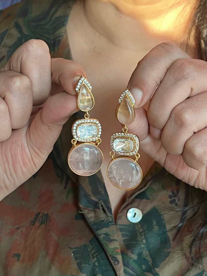 Rose Quartz Polki Kundan Earrings - Premium Quality, Exquisite Craftsmanship