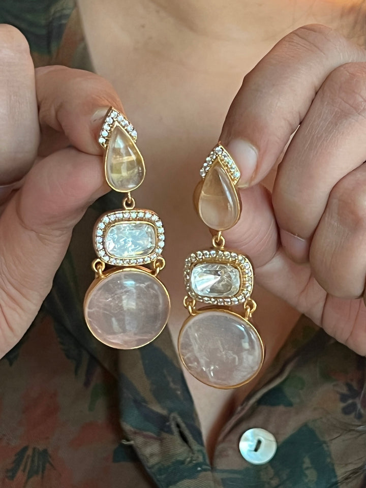 Rose Quartz Polki Kundan Earrings - Premium Quality, Exquisite Craftsmanship