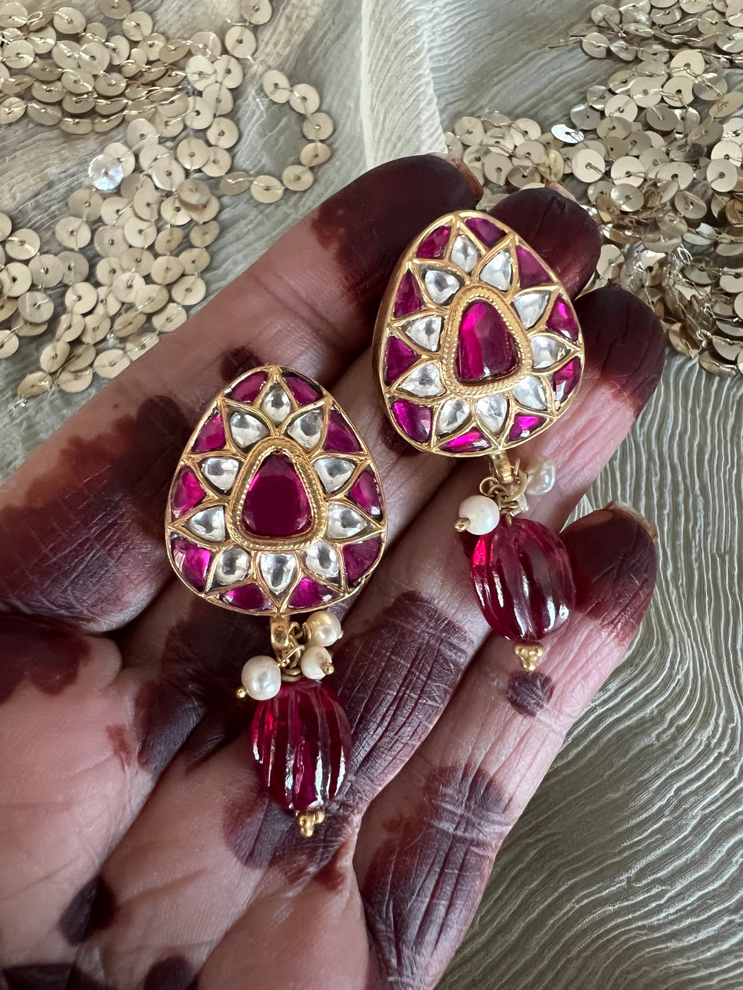 Elegant Jadau Kundan 925 Silver Earrings