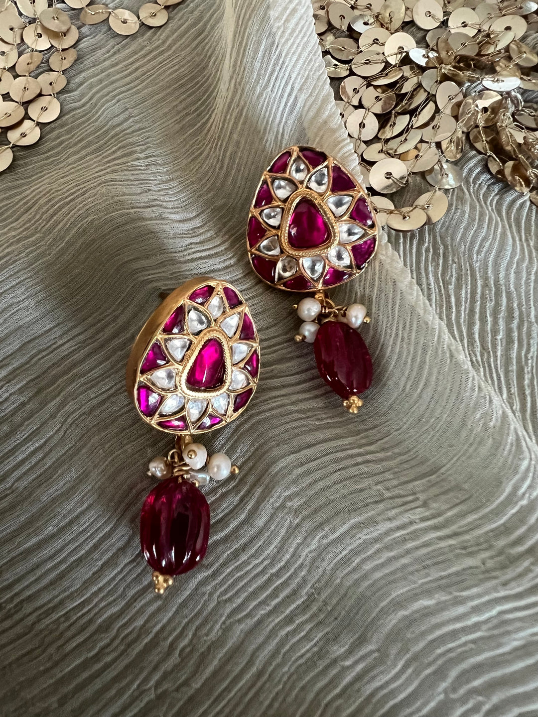 Elegant Jadau Kundan 925 Silver Earrings