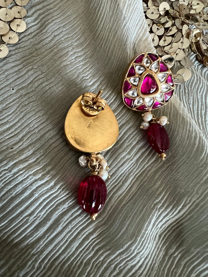 Elegant Jadau Kundan 925 Silver Earrings