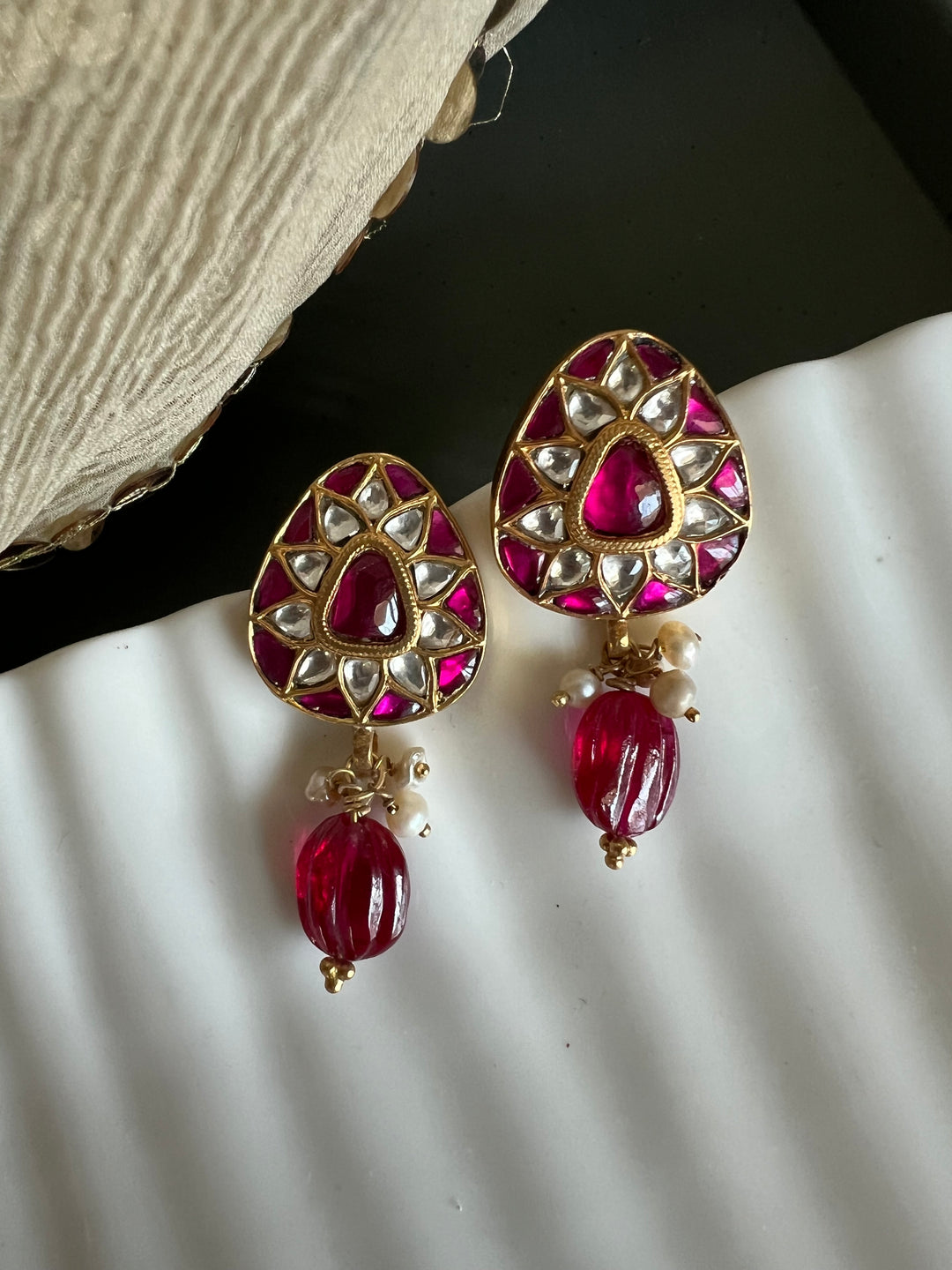 Elegant Jadau Kundan 925 Silver Earrings