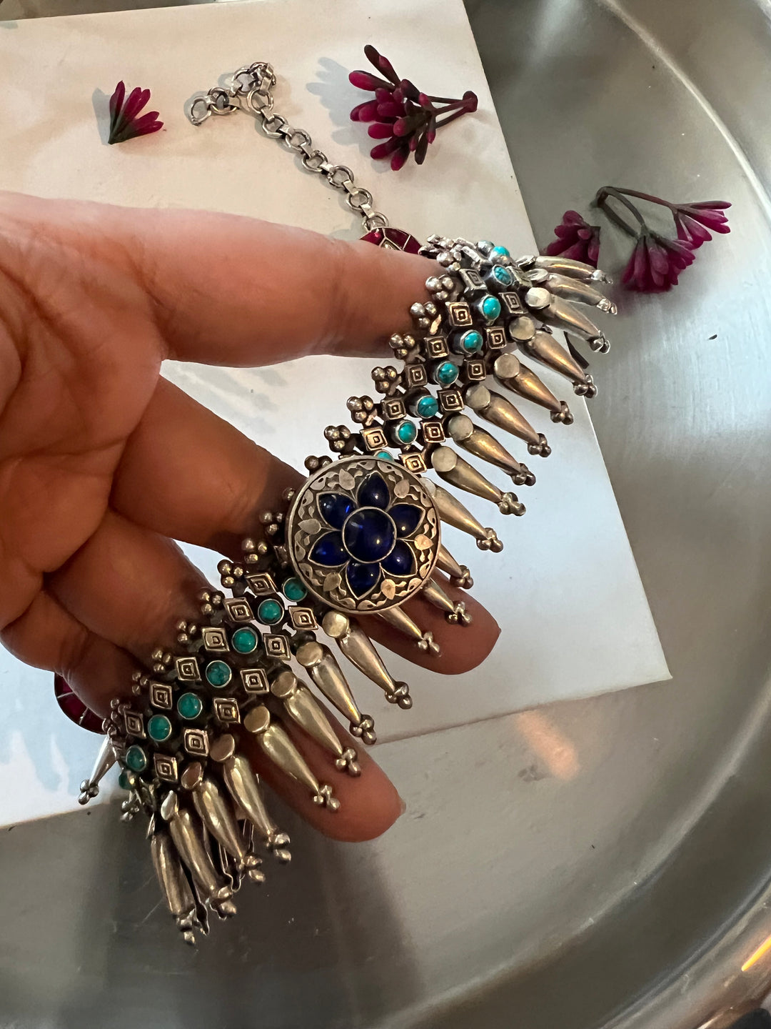 Pure 925 Silver Kundan Necklace