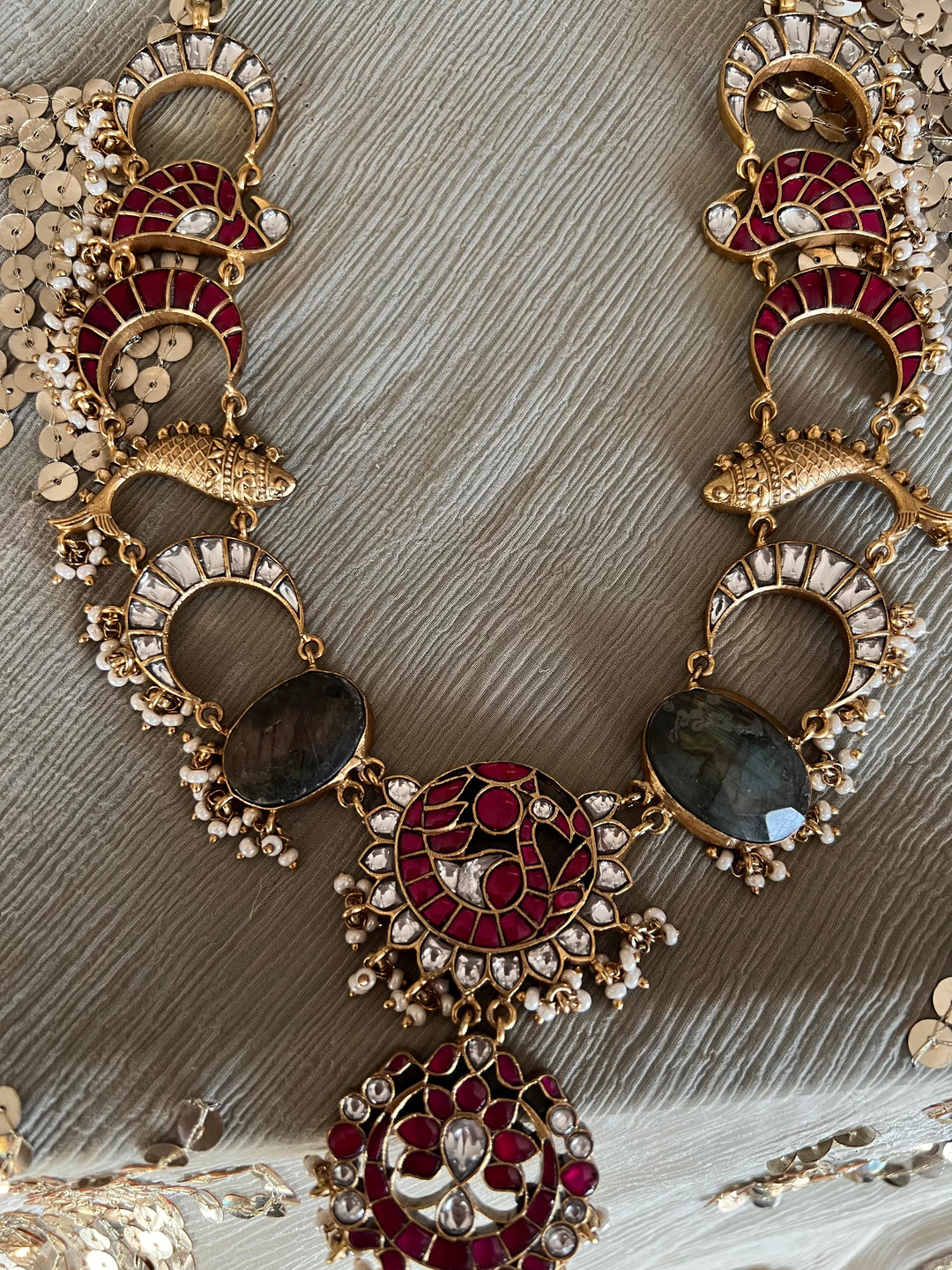 Statement Fish Design 925 Silver Necklace with Kundan Embellishments