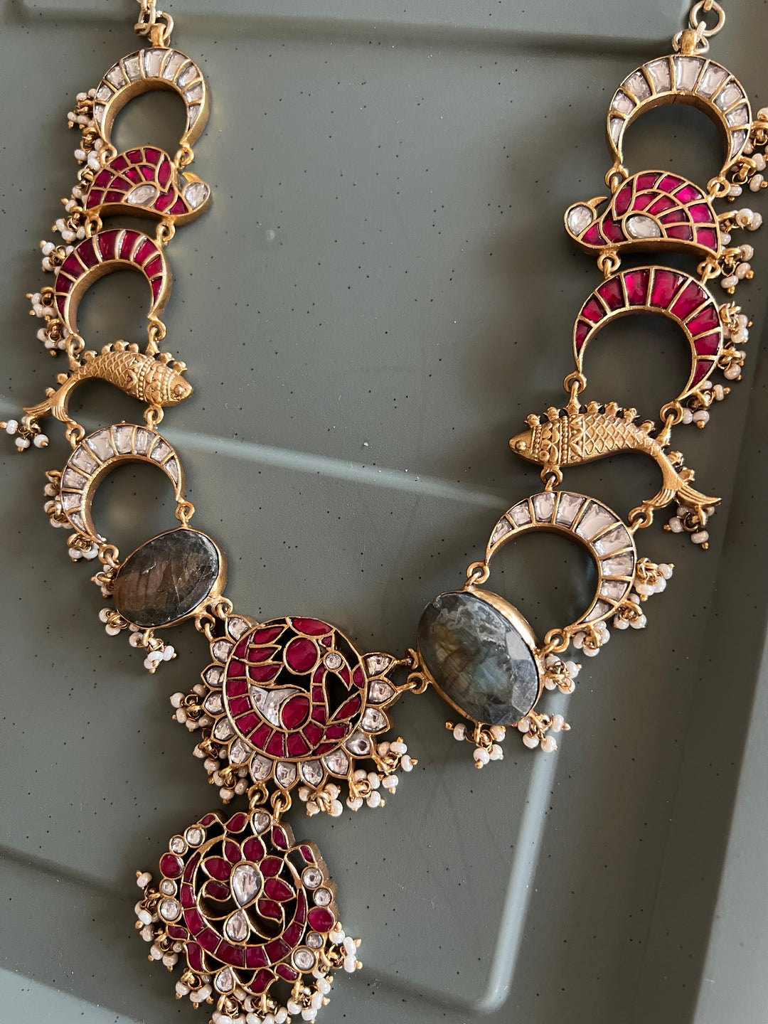 Statement Fish Design 925 Silver Necklace with Kundan Embellishments