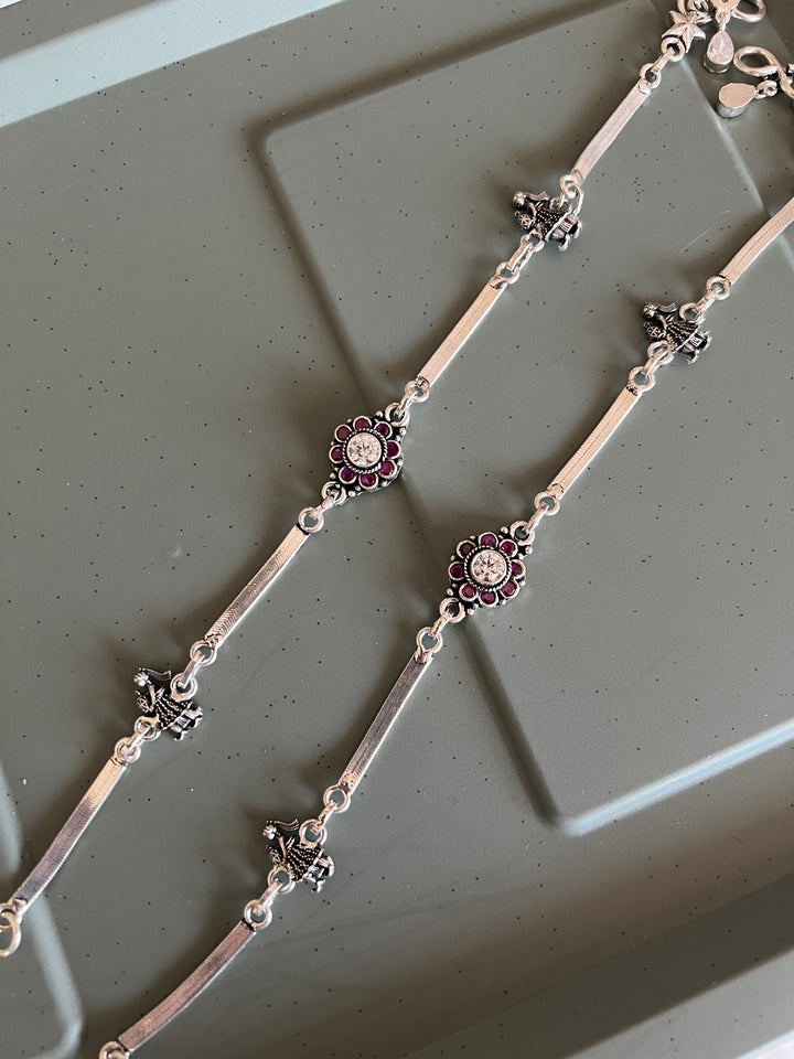 Pure 925 Silver Anklets- Set of 2