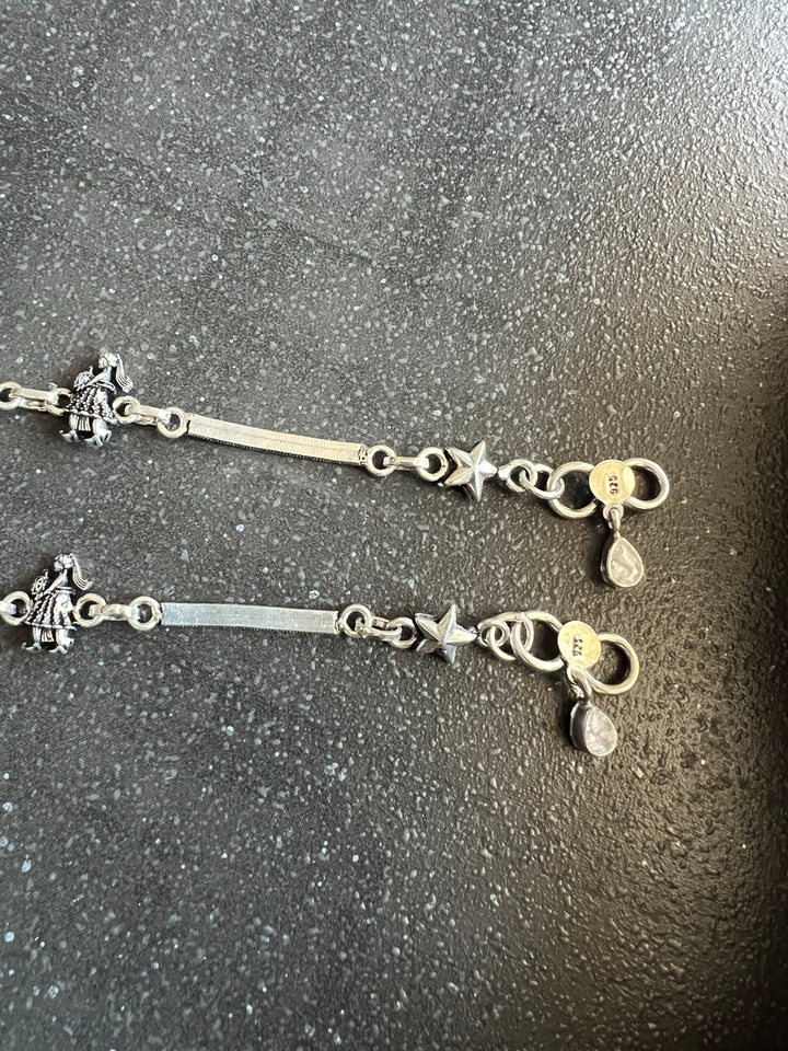 Pure 925 Silver Anklets- Set of 2
