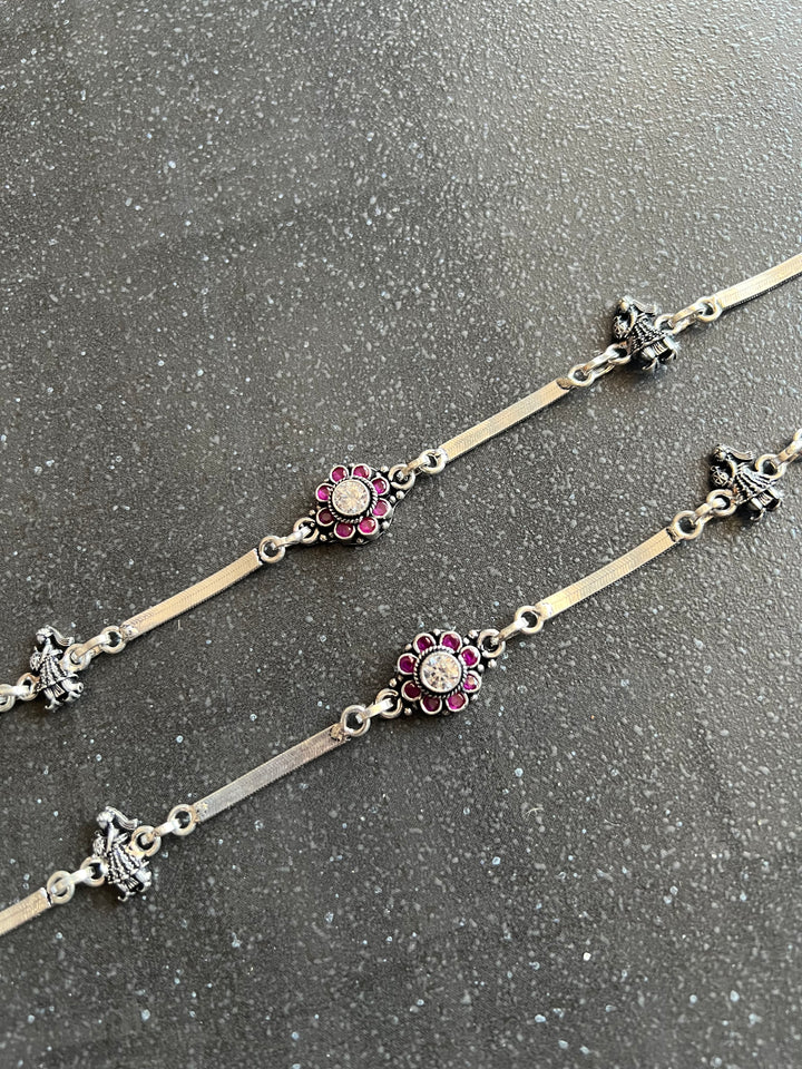 Pure 925 Silver Anklets- Set of 2