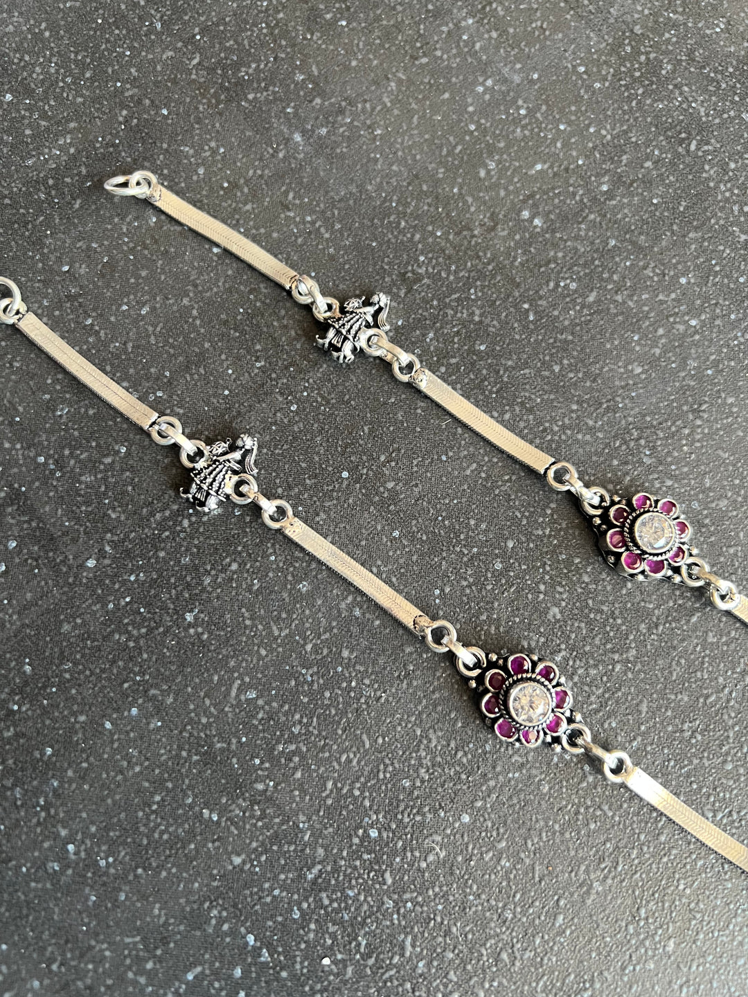 Pure 925 Silver Anklets- Set of 2