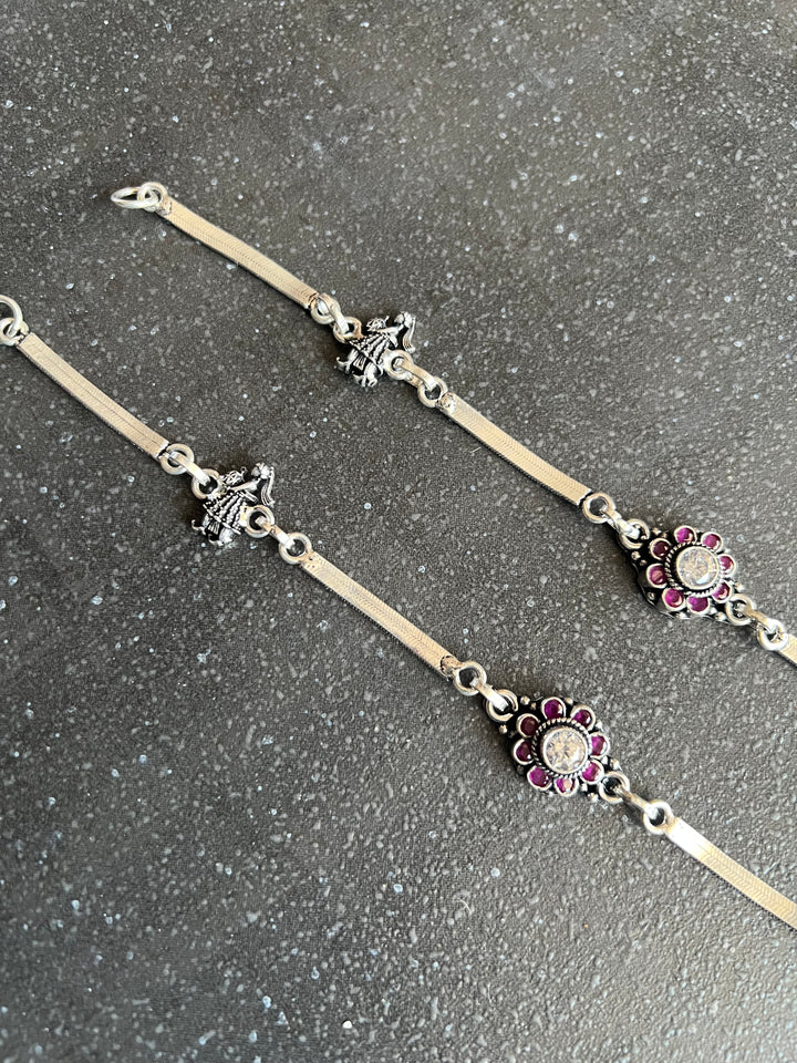 Pure 925 Silver Anklets- Set of 2