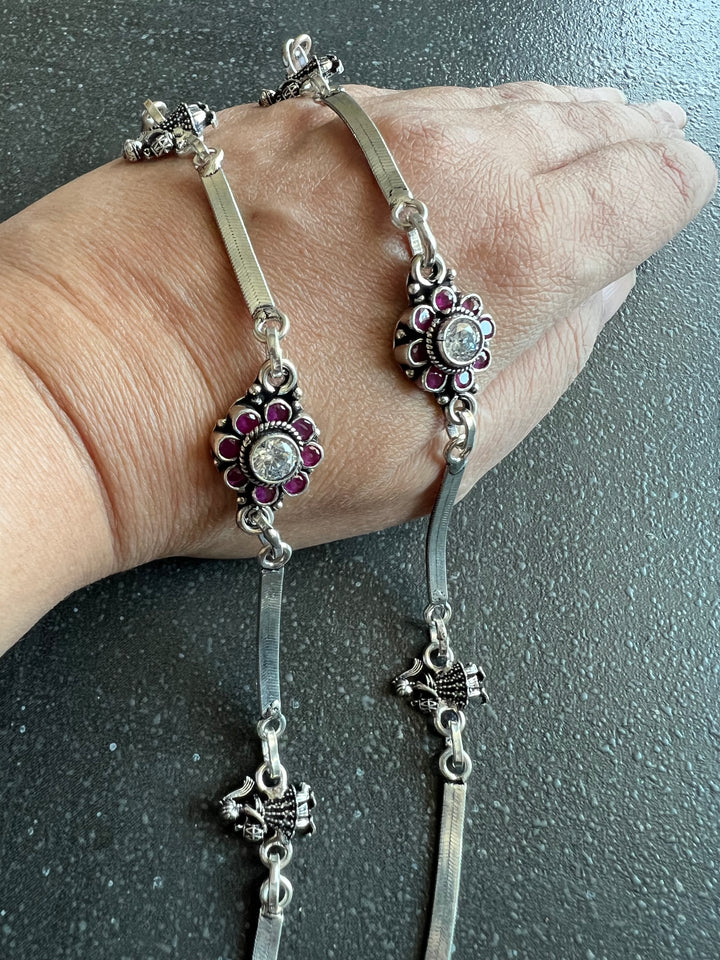 Pure 925 Silver Anklets- Set of 2