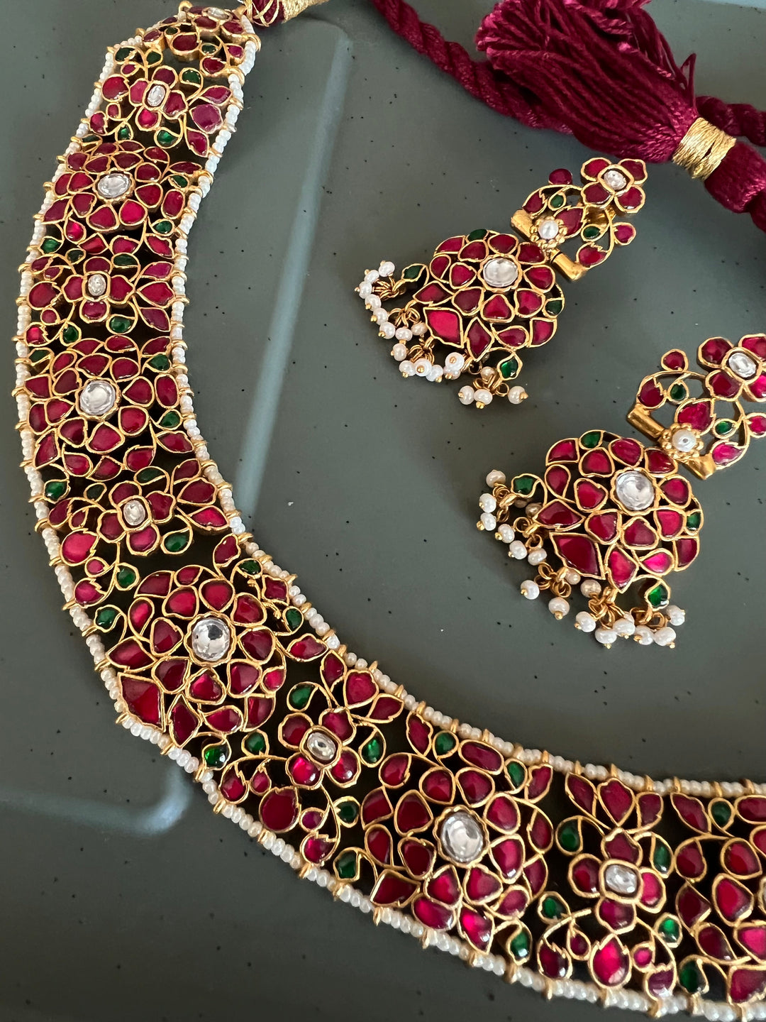 Elegant 925 Silver Jadau Kundan Necklace Set