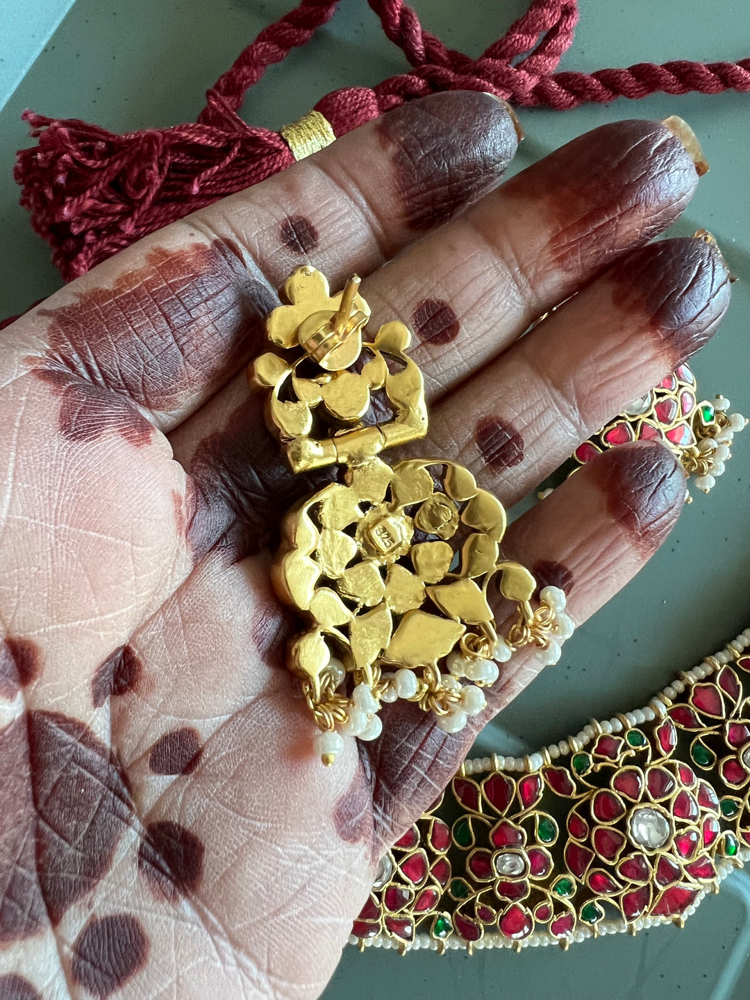 Elegant 925 Silver Jadau Kundan Necklace Set